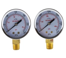 Low and High Pressure Gauges for Propane Regulator - 2 inches - 1/4" NPT (PAIR)