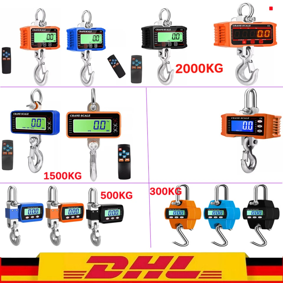 AMF 2000 KG Profi Hängewaage Kranwaage Lastenwaage Waage LCD Batterie Industriewaage