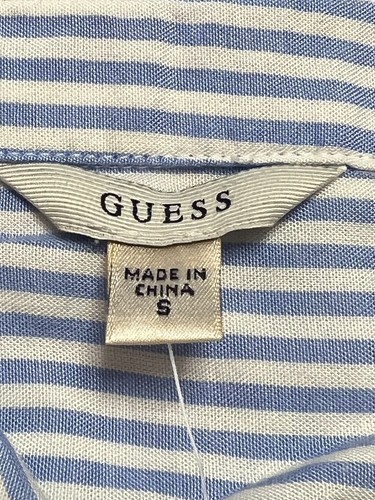 Guess Women's Button Up Shirt Top Size S Striped Blue White L/S Rayon NWT - Picture 2 of 9