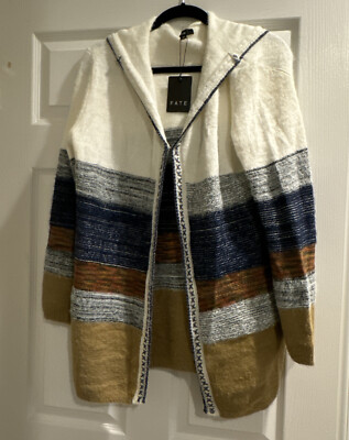 NWT Fate Siana Stitch Detail Long Multicolor Hooded Cardigan