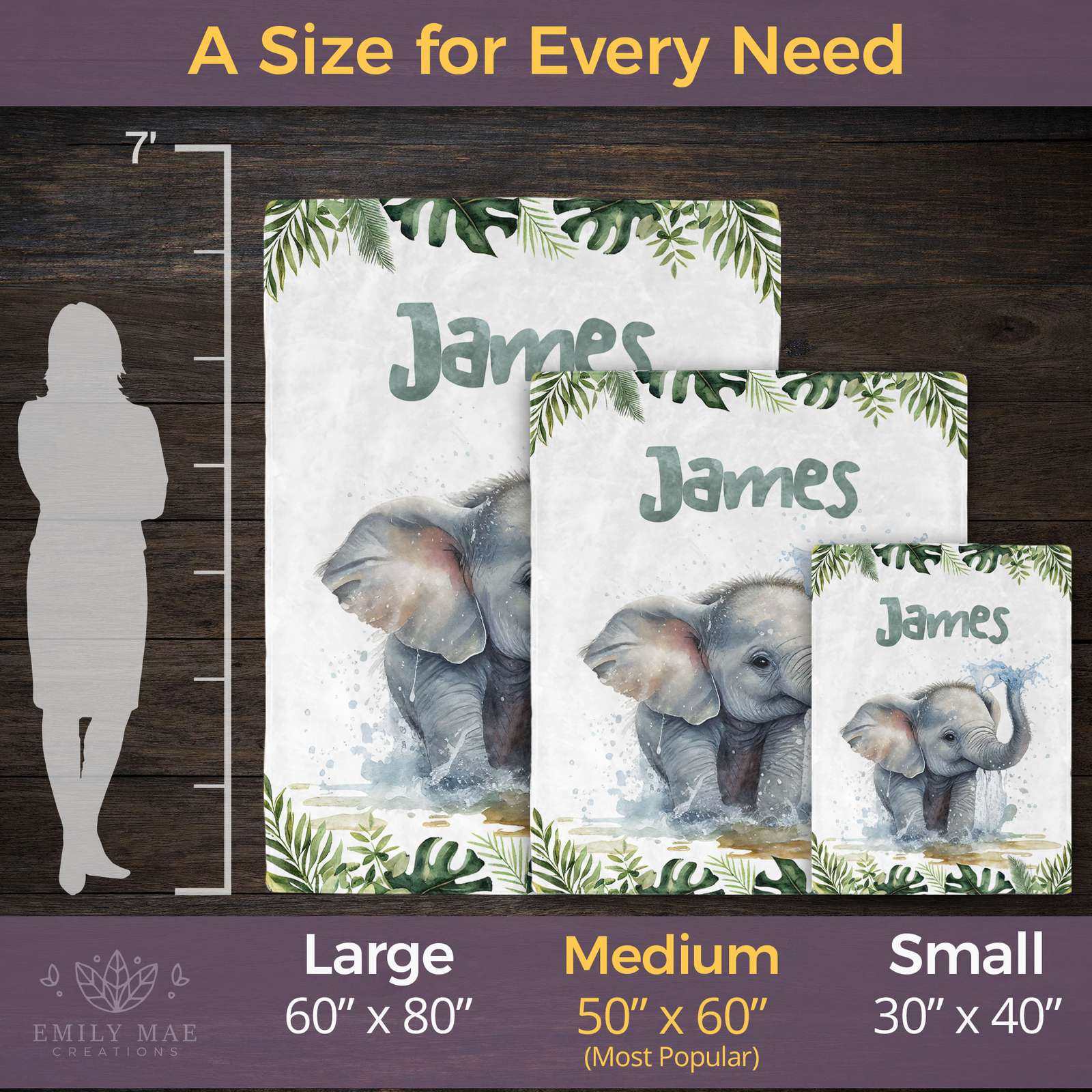 Elephant Blanket - Personalized Fleece Throw, Safari Jungle Kids Baby Gift