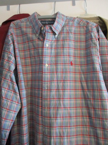 POLO RALPH LAUREN Button Down Shirt Mens XL Plaid Cotton Long Sleeve