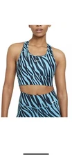 NEW Nike Swoosh Icon Chlorine Blue Zebra Stripes Padded Pro Sports Bra Sz SMALL