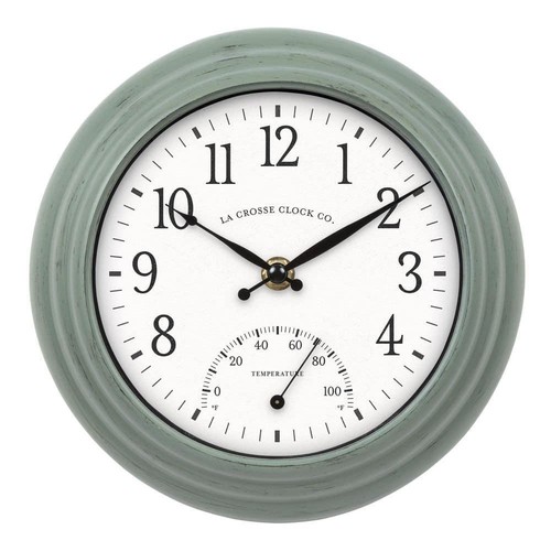 8 In. Sage Green Indoor/Outdoor Quartz Analog Wall Clock - Picture 2 of 10