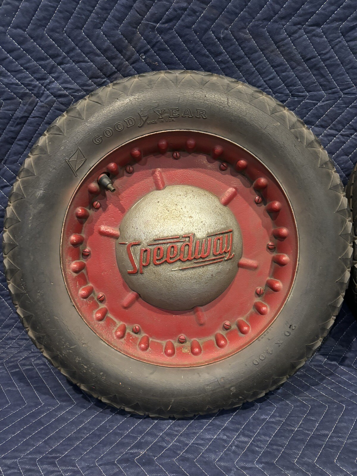 2 Rare Antique Vintage Speedway Car Wheel Cast Iron Hubcap Goodyear