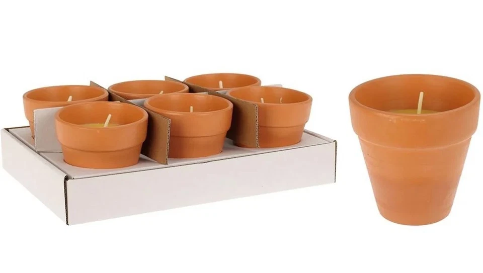 6xMini Citronella Garden Candle Earthenware 5.5x5x5.5cm 6h Burn-time - Image 3 of 3