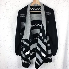 Torrid Wmns Sz 2 Knit Shawl Sweater Open Cardigan LS Cozy Black + White