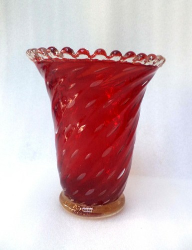 JARRÓN DE VIDRIO ARTÍSTICO MURANO VENECIANO BAROVIER Y TOSO ROJO SIGNORETTO
