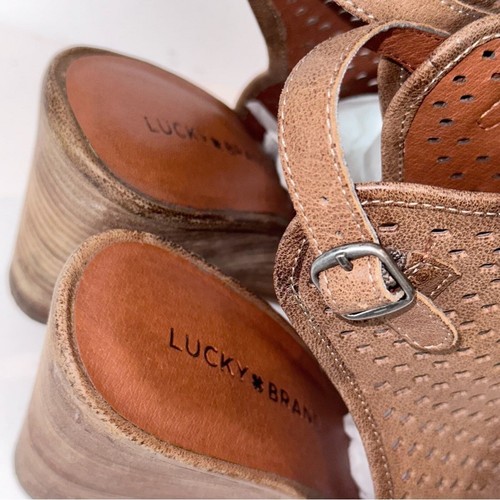Lucky Brand Wedge Heel Open Toe Rozina Booties Brown Leather Sling Back Size 9.5 - Picture 6 of 10