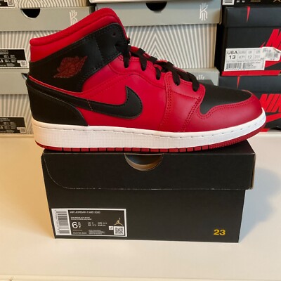 Nike Air Jordan 1 Mid Reverse Bred Black Red Shoes Men 554724-660 GS 554725-660 Nike Air Jordan 1 Mid Reverse Bred Black Red Shoes GS 554725  main image 2