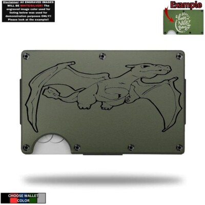 Charizard Poke-mon Laser Engraved Onto An Metal Wallet