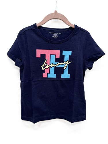 T-SHIRT TOMMY HILIGER RAGAZZA tg 4-5 cotone navy girocollo logo estate rosa nuova