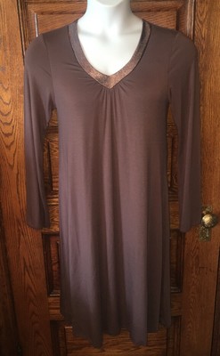 AMOENA Eidelweiss Mastectomy Pocketed Bra Night Gown Pajama Dress Brown NWT Sz S