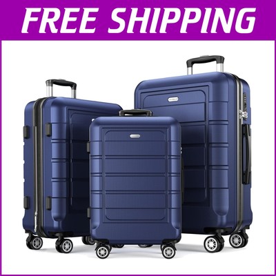 Expandable 3-Piece Luggage Set with TSA Lock & Spinner Wheels in Elegant Blue