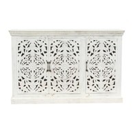 Sideboard Jeevan Indische Kommode Mangoholz Schnitzerei Oriental Weiß 140Cm
