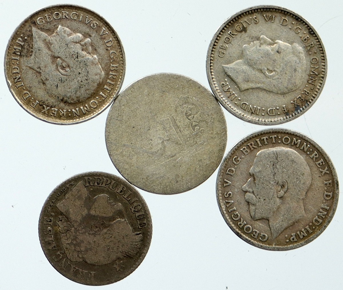 Lot of 5 Silver WORLD COINS Authentic Collection Vintage