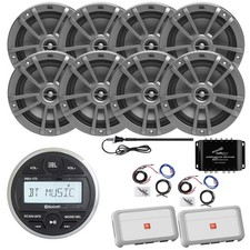 JBL Marine Receiver, 8x 6.5" 180W Gray Speakers, 2x Amp w/Kit, Splitter, Antenna