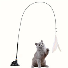Bendable Teaser Wand Toy with Suction Cup Base Feather Bells Cat Interactive Pet