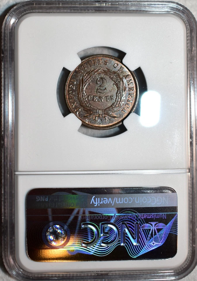 NGC MS-62 BN 1864 Two Cent Piece, Razor-Sharp & Highly Lustrous. - Image 2 of 2