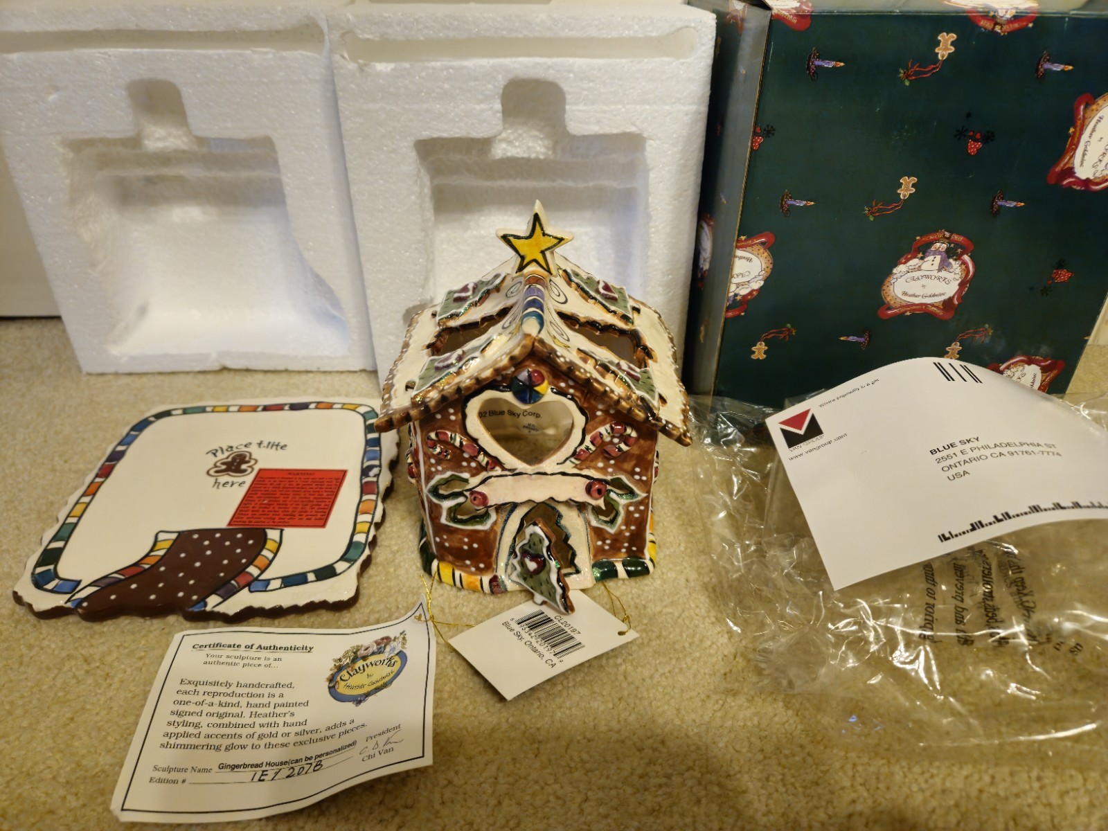 BLUE SKY CLAYWORKS CHRISTMAS CANDY CANE BUNGALOW HOUSE WITH BOX "ORIGINAL OWNER"