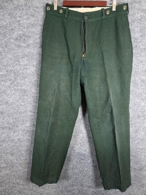Wool Field Pants Mens 34 Green Heavyweight Workwear Suspender Buttons Made USA