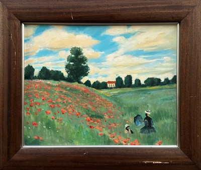 Impressionistisches Gemälde (20. Jahrhundert): Das Mohnfeld, Öl auf Tafel