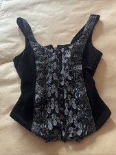 VTG Black Velvet Corset Silver Floral Ribbon Up Bustier Camisole Top.M.nos.Tags