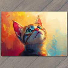 Art Print Kitten Big Eyes Orange Blue Fur Whiskers Cute Color Burst Background