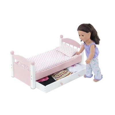 Emily Rose 18'' Doll Pink Trundle Bed with Pull-Out Storage Drawer & 3-PC Bedding