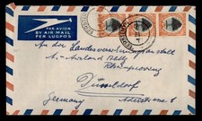 DR WHO 1954 SOUTH AFRICA EERSTEMYN AIRMAIL TO GERMANY STRIP w17260