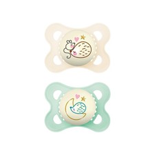 MAM Night Pacifiers 0-6 Months Glow in the Dark 2 Count Baby Pacifiers White