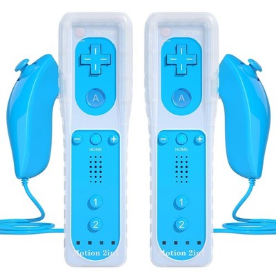 Wii Controller mit Motion Plus und Nunchuk  Fernbedienung für Wii/WiiU Blau