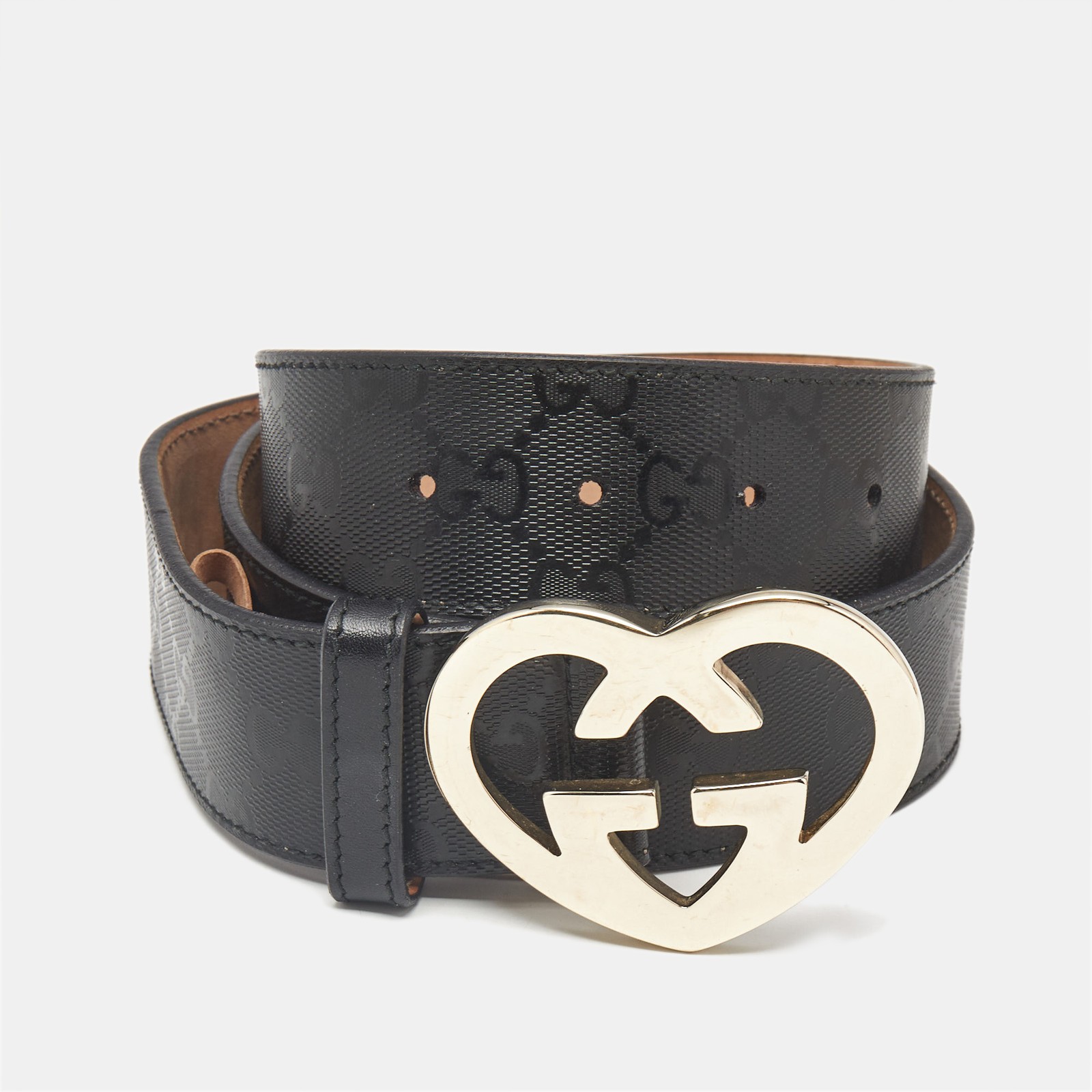 Gucci Black GG Canvas Heart Buckle Belt 80 CM