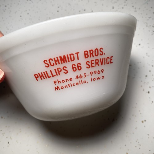 Cuenco mezclador publicidad de vidrio federal de colección Schmidt Brothers Phillips 66 Iowa - Imagen 3 de 6