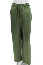 Zara Womens Satin Elastic Waist Wide Leg Pants Green Size XL