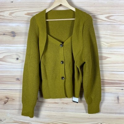 NWT ANEWSTA Sweater Womens XL Green Henley Ribbed Chunky Knit Academia Twee