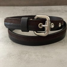 New Fossil Brown Leather Suede Silver Buckle Grommets Waist Belt Women's Small