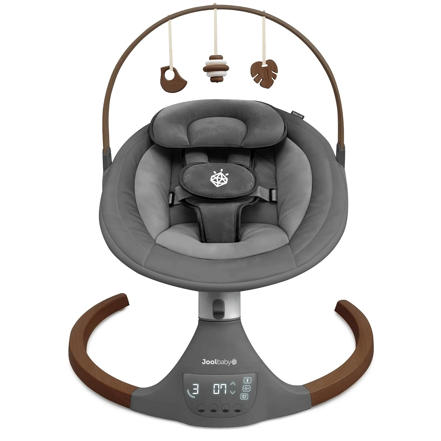 Nova Nature Baby Swing with Bluetooth Music & Natural Wood Toys - Slate
