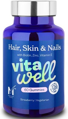 Vitawell Hair, Skin & Nails | Biotin & Zink | Strawberry Flavoured 60 Gummies