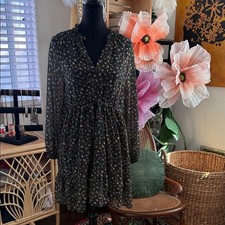 Zara Black Floral Long Sleeve Cinch Waist Mini Dress