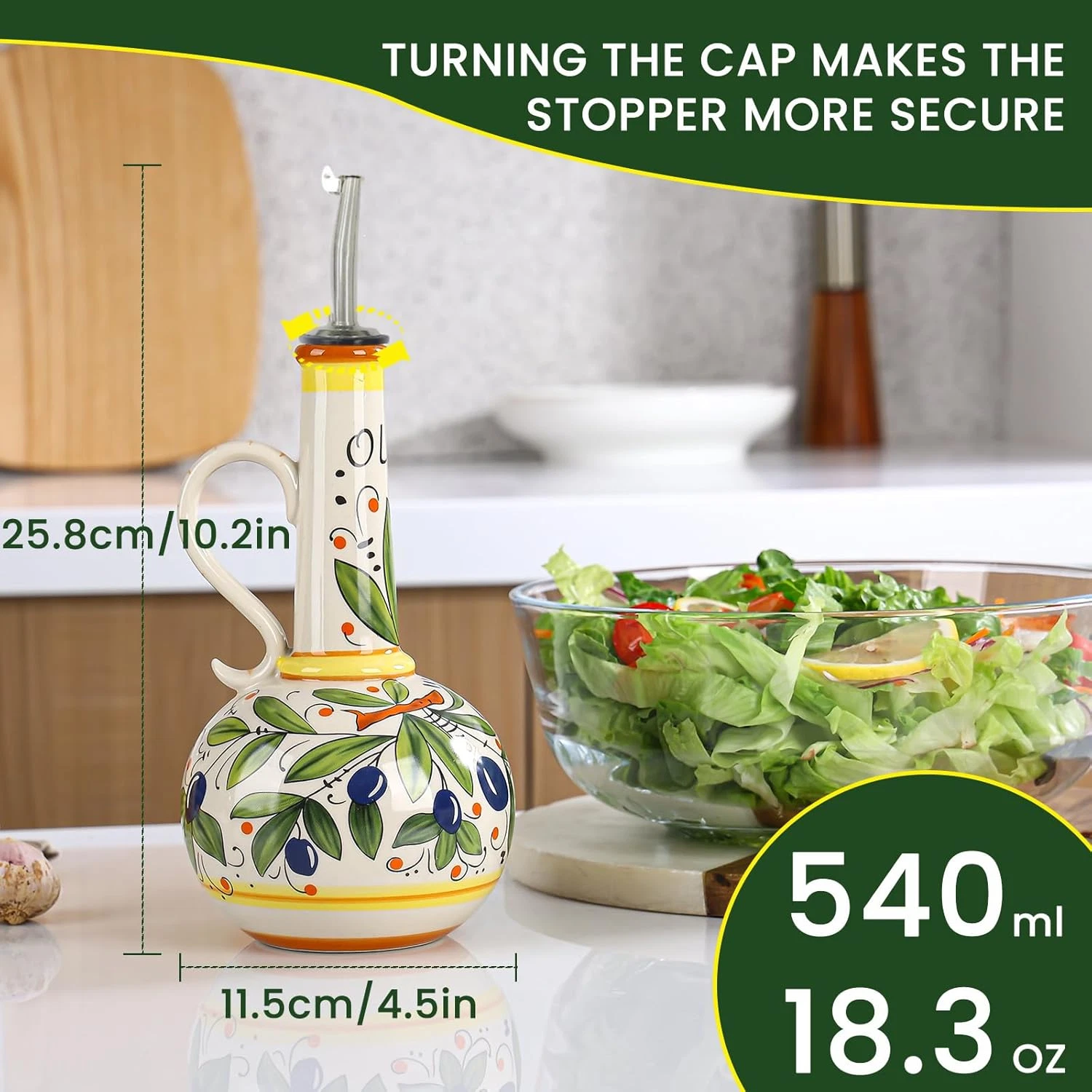 18 Oz Ceramic Olive Oil Dispenser Bottle Kitchen Large Capacity Oli Vinegar 540