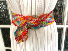 Vintage 1970s/80s Woven CottageCore Boho Hippie Belt Clear Plastic Buckle
