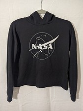 NASA Cropped Hoodie Youth 12/14 Black H M Graphic Pullover Sweatshirt Space