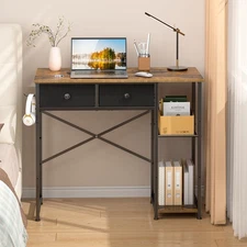 Small Computer Desk, 36 Inch Writing Desk with Drawers & Storage Shelves, Hom...