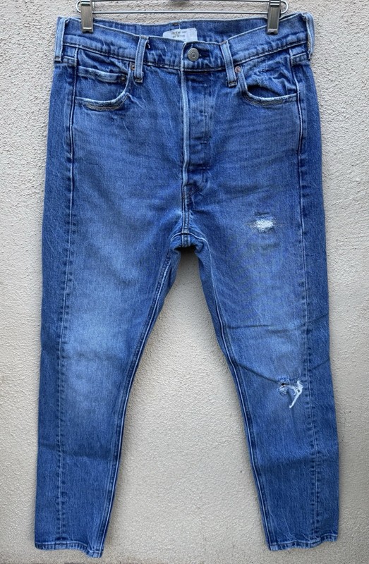 Levis Altered 501 Skinny Jeans Medium Wash Distressed High Rise W29 L28