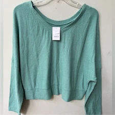 Auden Cozy Ribbed Pullover Top Womens Large Mint Green Sleep Loungewear NWT