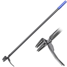 One-Piece 46in Weed Puller Tool Manganese Steel 4-Claw Stand up Weeder Tool w...