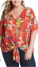 Karen Kane Women’s Tropical & Floral Tie-Front Aloha Blouse – Size 3X