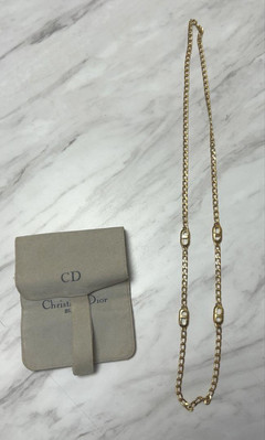 Christian Dior Long Necklace CD Logo Gold Total Length 79 cm Width