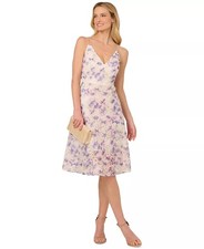 Adrianna Papell  Printed Embellished-Strap Dress * 4 Lavender Lilac Garden Party